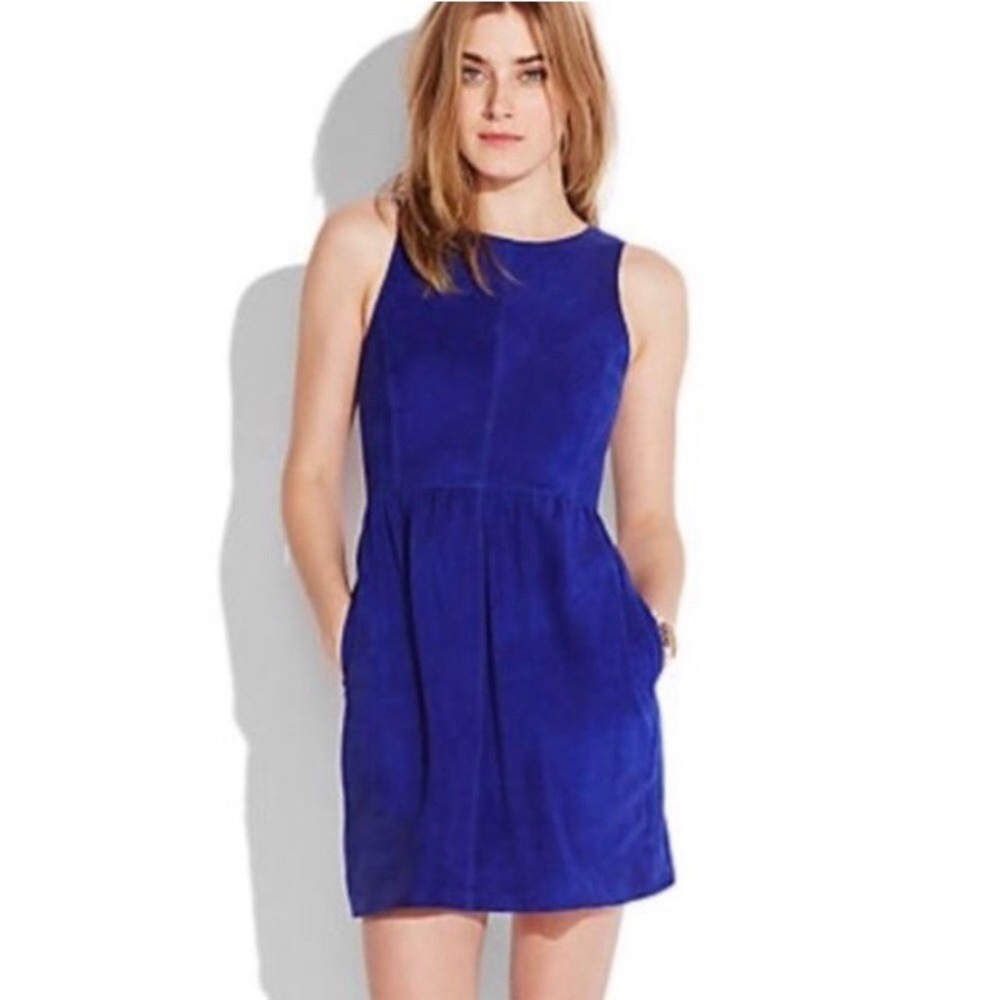 NWT Lucky Brand Goat Leather Cobalt Blue Suede Mini Dress Size Small